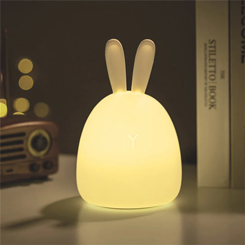 

Creative LED Silicone Rabbit Lamp Touch Sensor Colorful Night Light USB Rechargeable Desk Light for Kids Room Bedroom Decoration