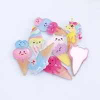 8pcslot mix colorful simulation ice cream resin jewelry accessories for phone case decoration hair ring hairpin brooch