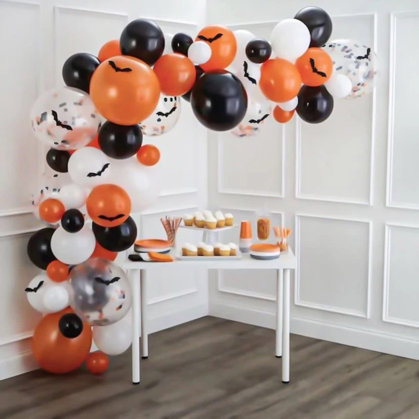 77pcs/set Halloween Party Decoration Black Orange Latex Balloons Garland Arch Kit Bat Theme Party Background Decors Supplies