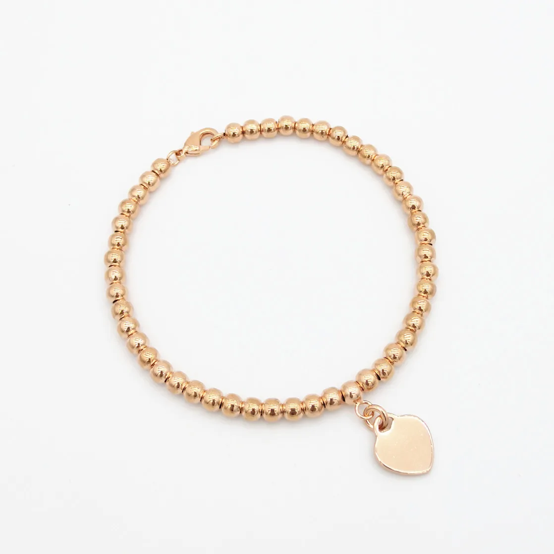 

1: 1 Sterling silver 925 classic ladies rose gold heart card 4mm round bead bracelet jewelry holiday gift