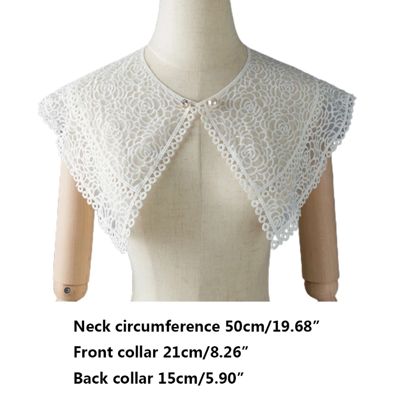 

Summer Hollow Out Floral Lace Fake Collar Shawl Wrap with Faux Pearl Brooch Pin Korean Style Women Necklace Half Blouse