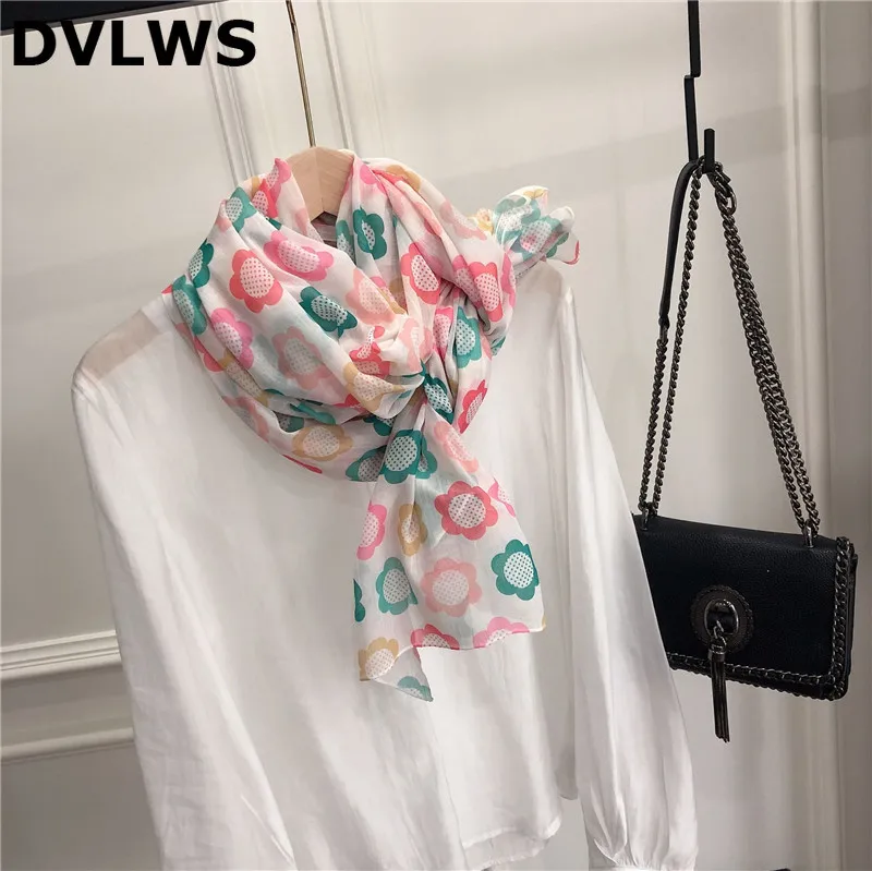 

Ins Korean Style Elegant Small Floral Head Scarf Autumn Winter Scarf Women New Fashion Scarf Shawl Cotton Skin Soft Gift