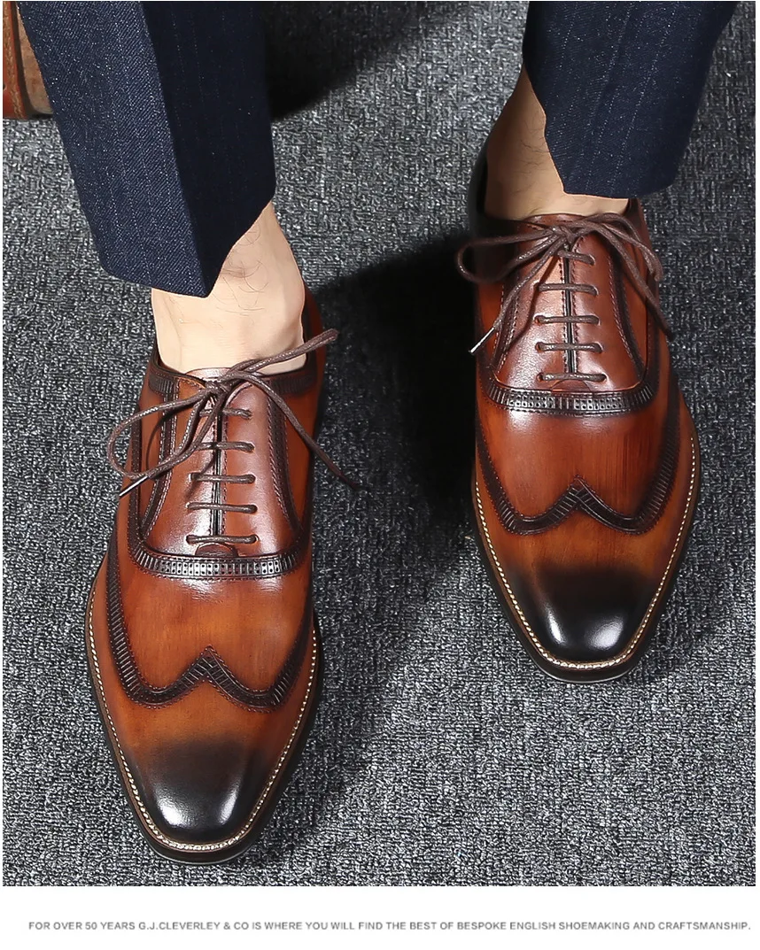 Мужские кожаные туфли деловые модельные в классическом стиле на шнуровке с