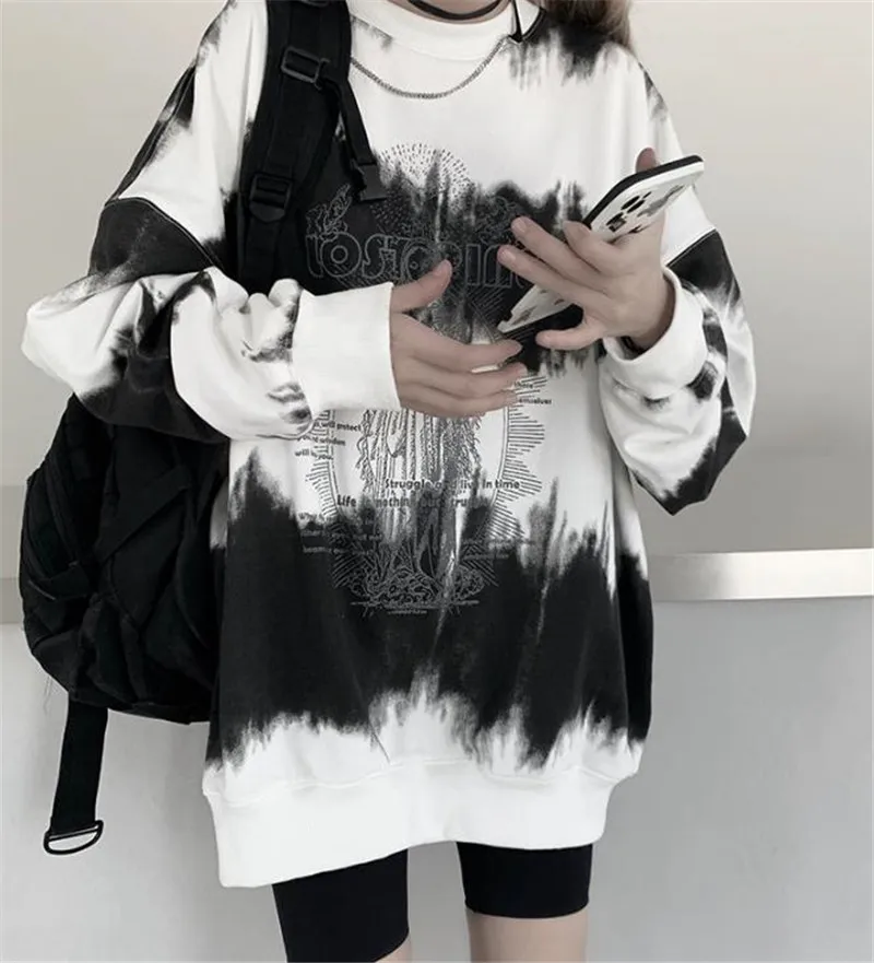 

Super Cool Japan Harajuku Hip Hop Hoodies for Woman Black White BN030 Casual Oversided Letter Print Girl Female Tops Streetwear