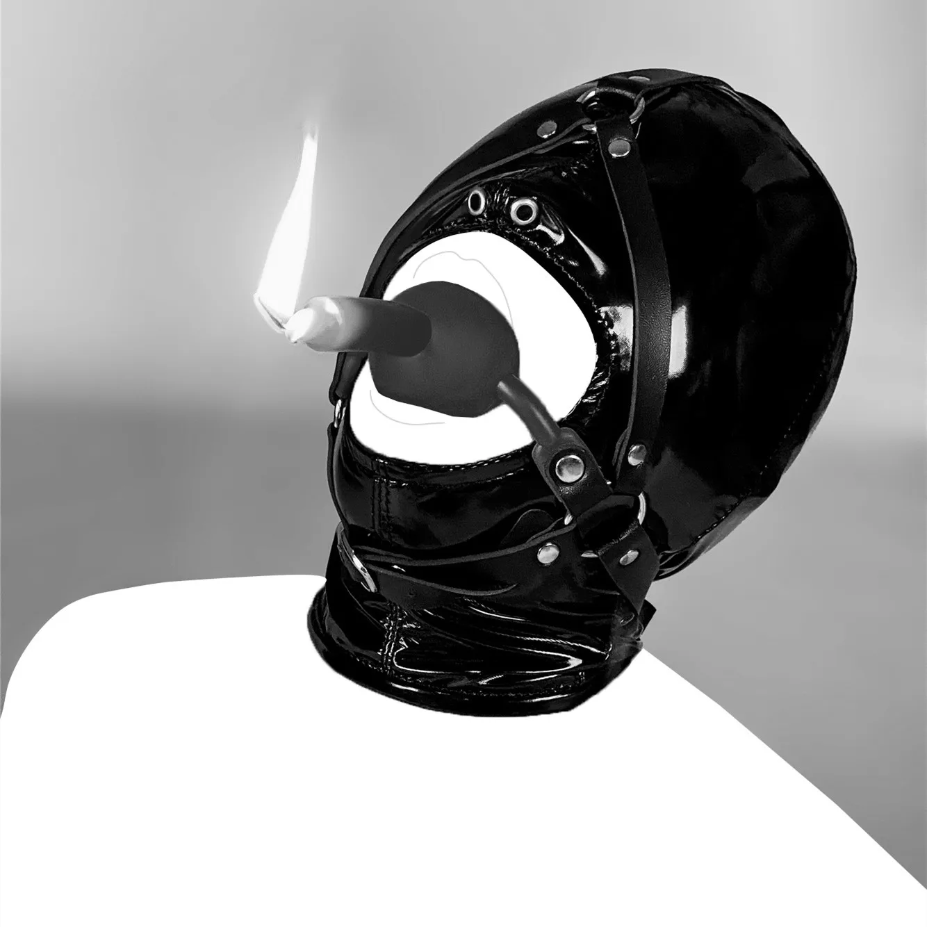 Фетиш фетиш светящийся капюшон и силиконовый кляп для рта с отверстием БДСМ