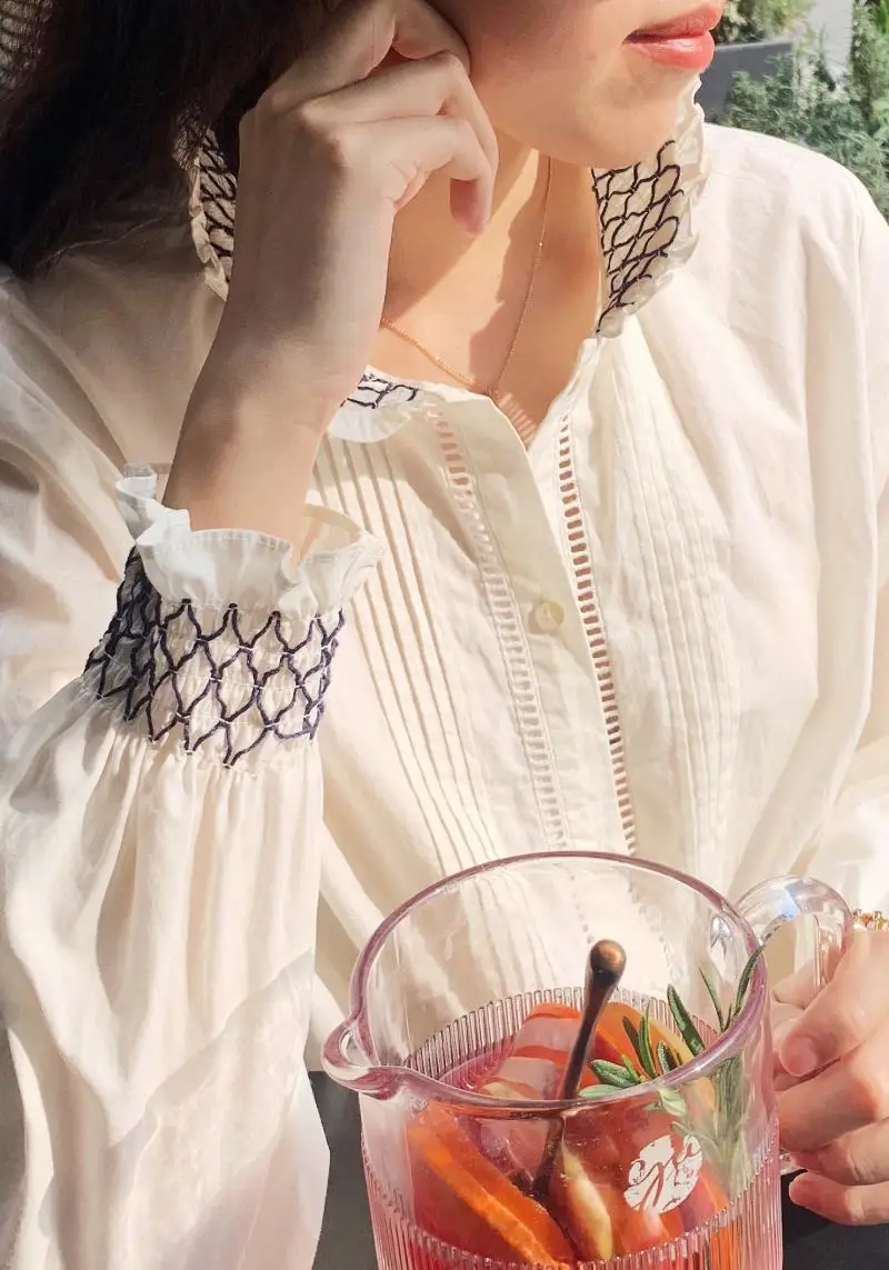 2020 Ранняя весна женская белая блузка контрастного цвета с длинным рукавом