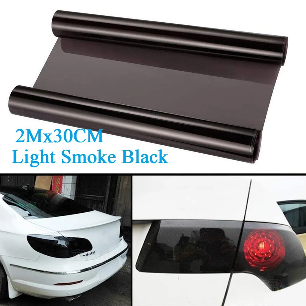 Light Smoke Black Car Headlight Tint Film Self Adhesive Frosted Taillight Fog Light Tinted Vinyl Wrap Kit 200x30CM