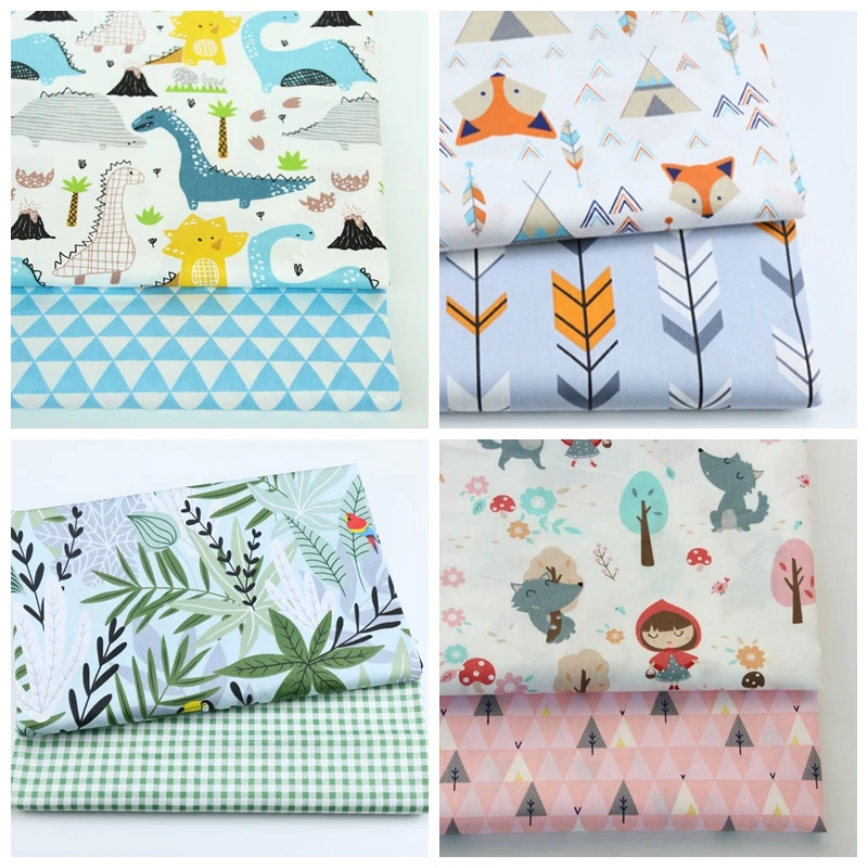 2 шт. детская саржевая ткань из 100% хлопка с принтом динозавра лисы|Ткань| |