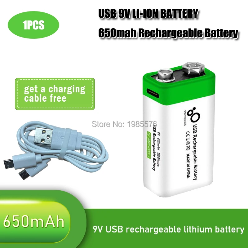 

1PC New 9V 6F22 650mAh USB lithium Rechargeable battery 9 V li-ion batteries for Multimeter Microphone Toys Remote Control KTV