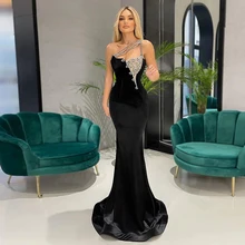 New In Black Fashion Sexy Mermaid Prom Dresses One Shoulder Sleeveless Appliques Women Formal Evening Pageant Gowns Custom Made (3)