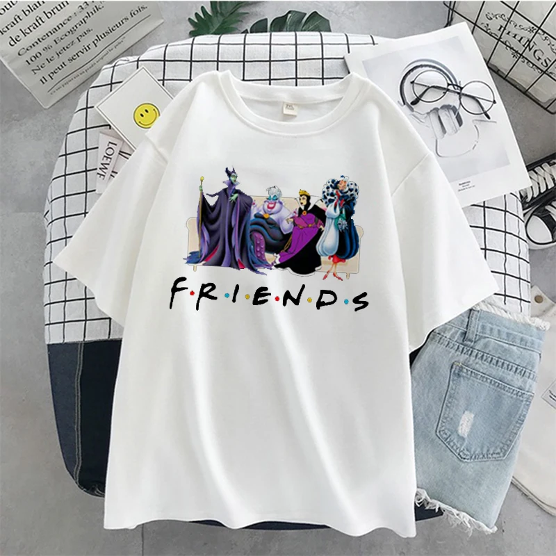 

Disney Anime Villain Bad Girl Print Pattern Cotton Kawaii Summer Women's Pattern T-shirt Harajuku Korea Loose High Quality Gift