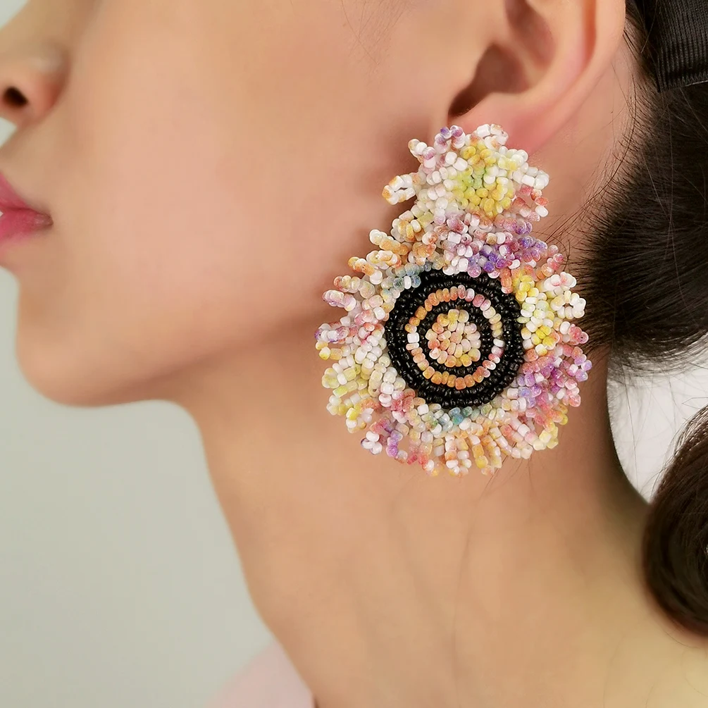 

Graffiti Type Painting Resin Beads Dangle Drop Earrings Colorful Bohomia Handmade Beaded Earrings For Women Statement Jewelry