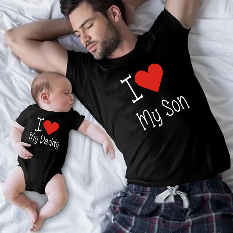 

Black I Love My Daddy Son Family Matching Outfits Father Son Family Look Tshirt Daddy Baby Romper Matching Clothes