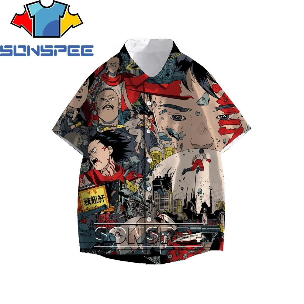 SONSPEE Japan Anime Akira Racing 3D Pattern Printing Short-sleeved Fashion Casual Men's Shirt Loose Top Hawaiian Seaside Men's