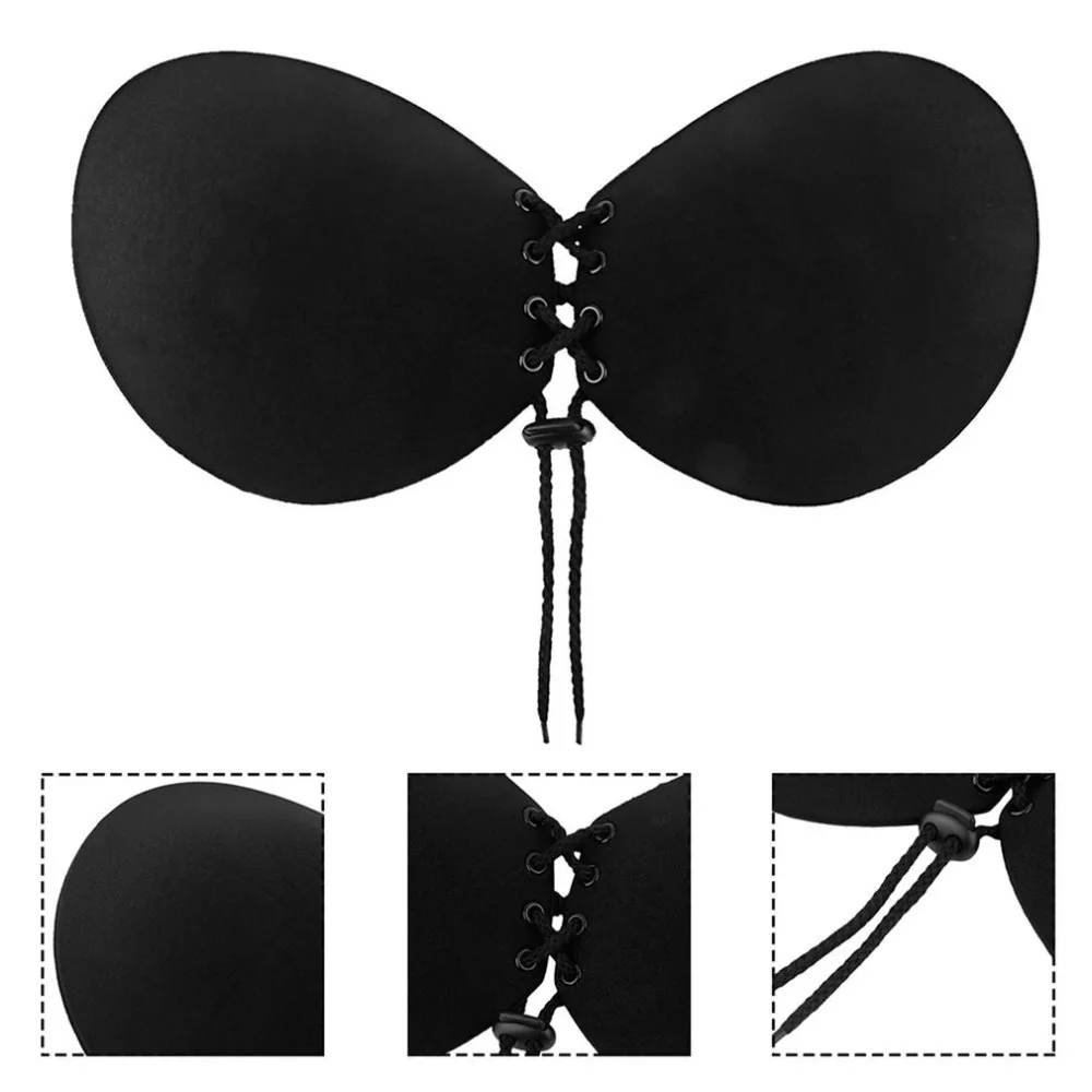 Женский самоклеящийся бюстгальтер без бретелек бандажный однотонный черного