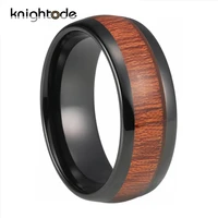 8mm black tungsten carbide rings real wood inlay for men women trendy casual wedding band never fade dome polished comfort fit