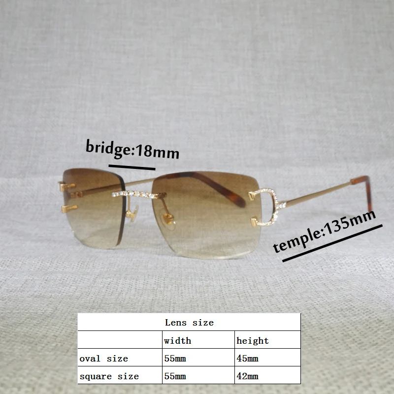 Солнцезащитные очки Luxry Стразы без оправы с проволокой C мужские овальные камнем