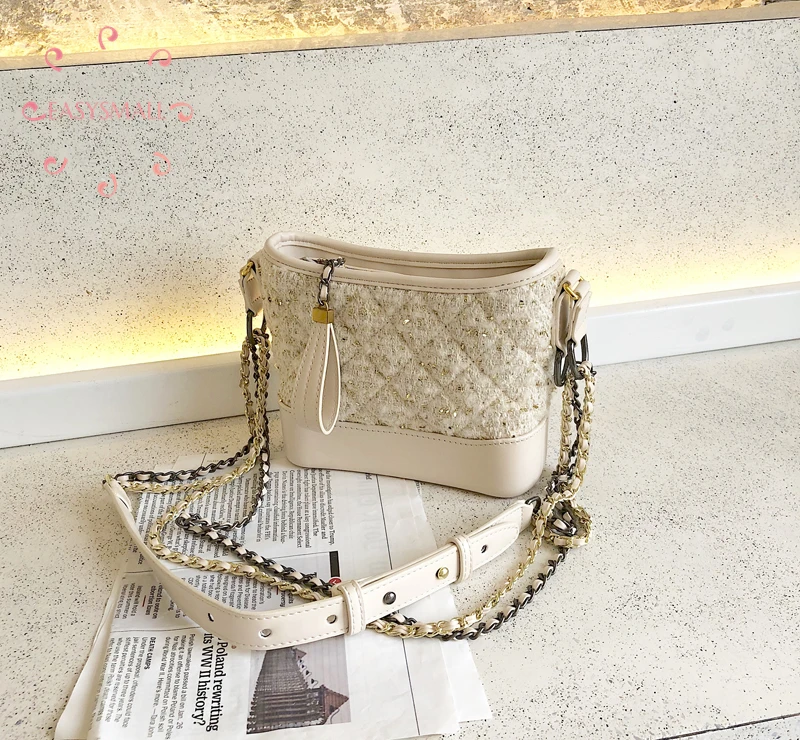 

EASYSMALL 2020 женские сумки на плечо и сумочки, кошельки, маленькая твидовая сумка-мешок на цепочке, женская сумка-клатч