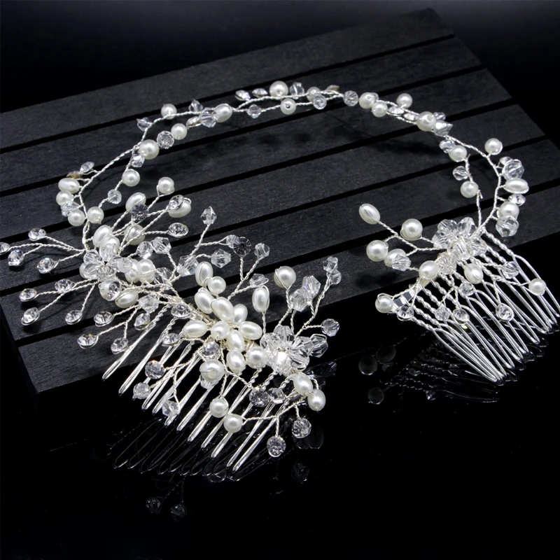 

Bride Comb Wedding Rhinestone Alloy Hair Accessories Jewelry Double Headwear Pin -W128