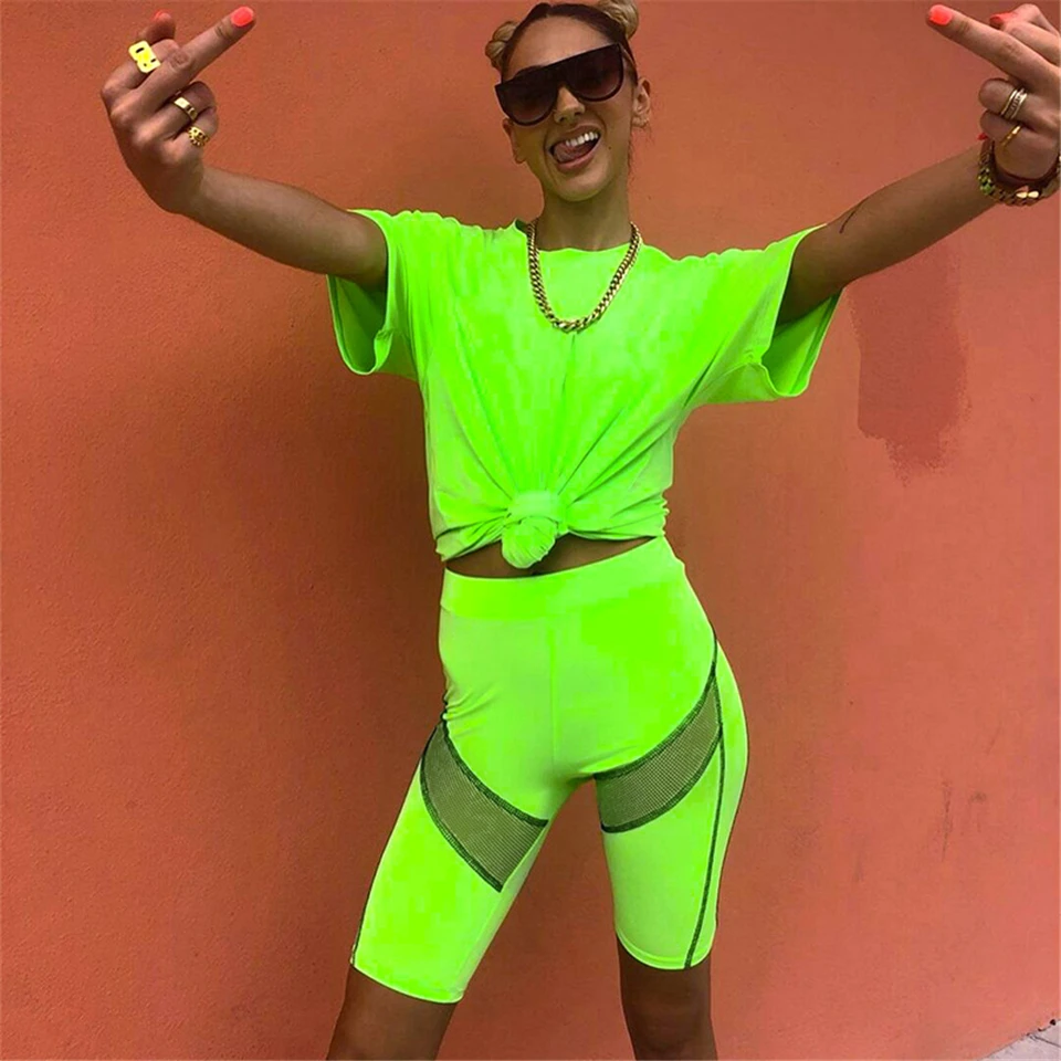 Ариэль Сары 2019 спортивные шорты женский комплект флуоресцентная зеленая