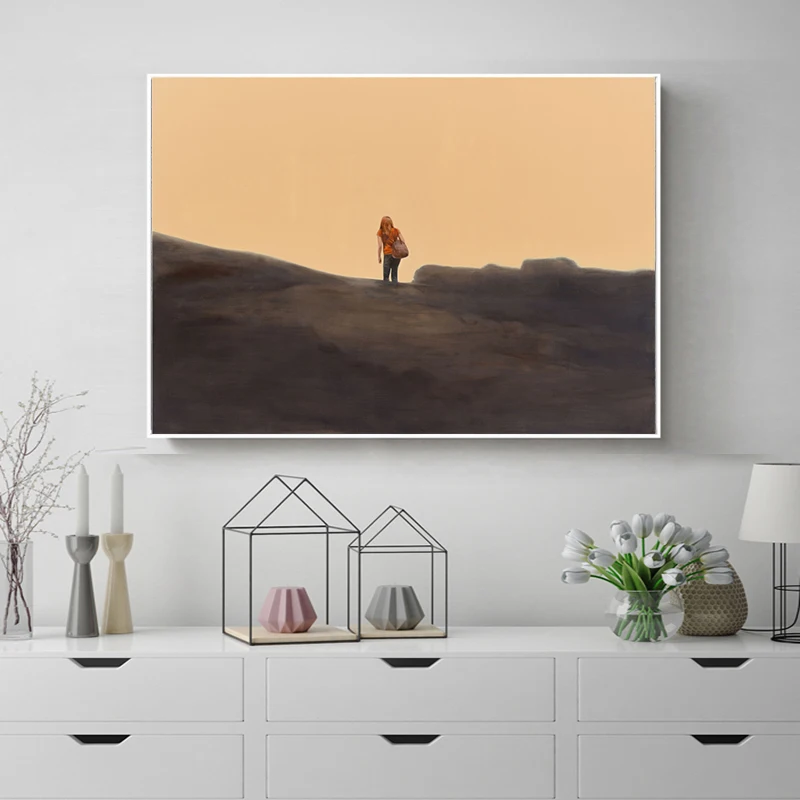 Пустыня Одинокий человек напечатанная Картина на холсте черный белый девушка