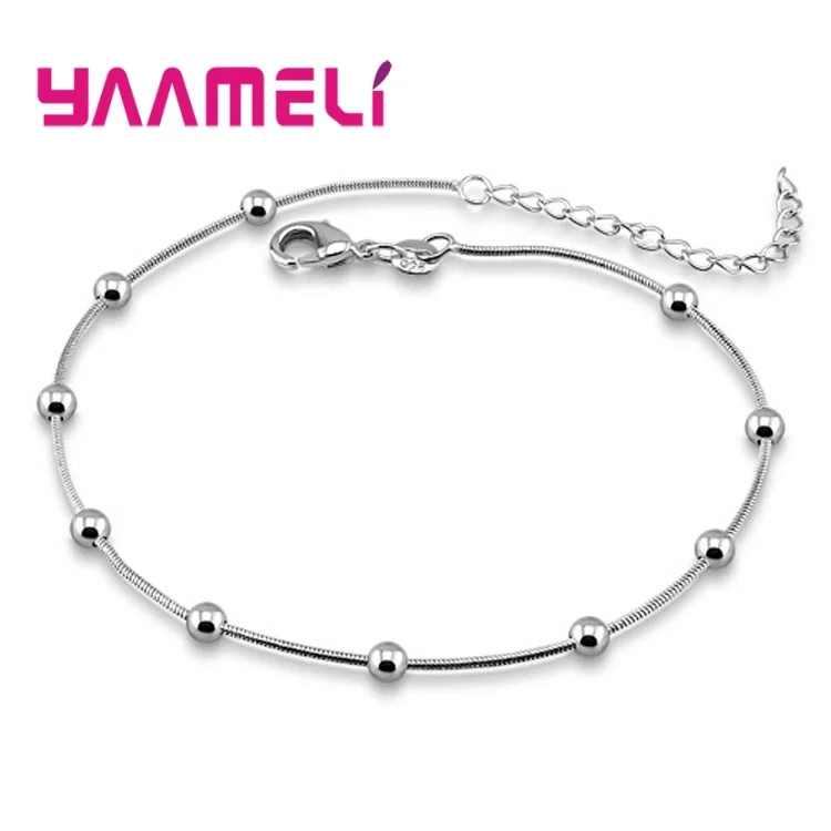

New Arrivals S925 Sterling Silver Cute Roud Beads Bracelet Anklet For Women Girls Nice Gifts Wholesale Hot Sale Fashion Jewelry