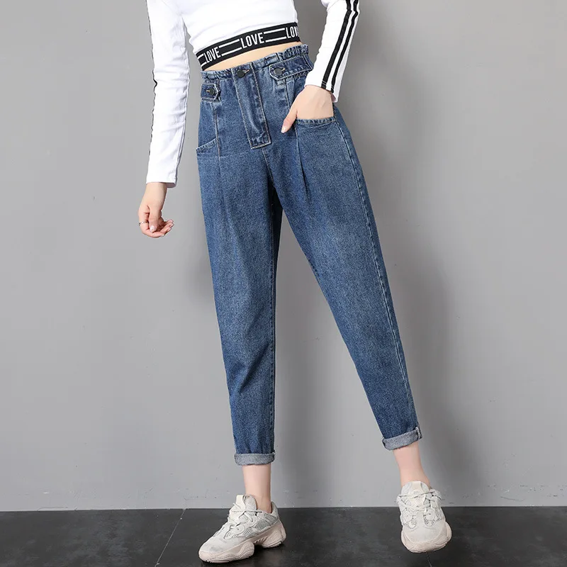 Женские джинсы-бойфренды новинка 2019 высокая талия прямые свободные широкие