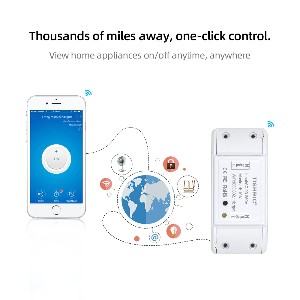 TISHRIC Basic умный переключатель Wifi выключатель света прерыватель wifi 220 В Alexa совместимый Google Home интеллектуальные модули домашней автоматизации