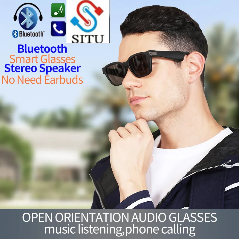 

Смарт-очки для мужчин и женщин, беспроводные стерео солнцезащитные очки, совместимые с смартфонами, легко совершать телефонные звонки и слушать музыку