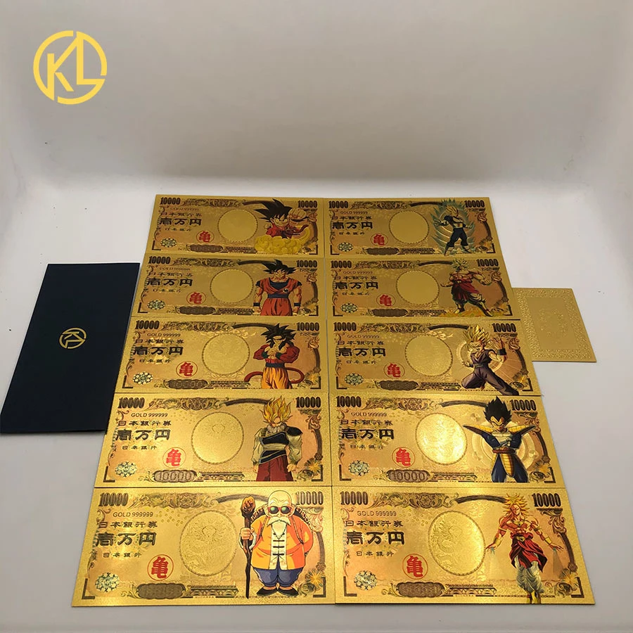 5 шт. или 10 шт./лот, японский dragon ball z Master Roshi 10000 Yen, Золотые пластиковые банкноты для детской классической коллекции памяти - Цвет: 10pcs set