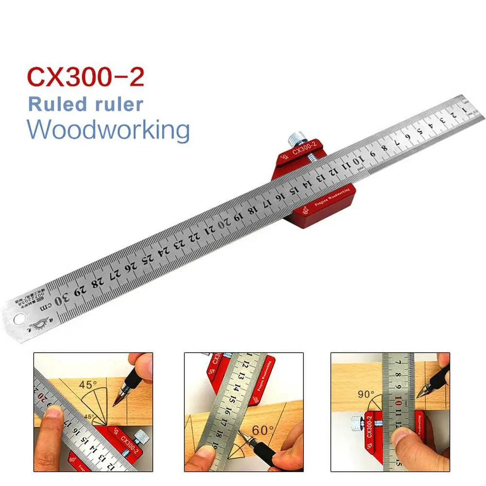 CX300-2 Woodworking Scriber Red 300mm Scale Measure Scribing Ruler T-type Hole Marking Tool Layout Gauge Tools | Инструменты