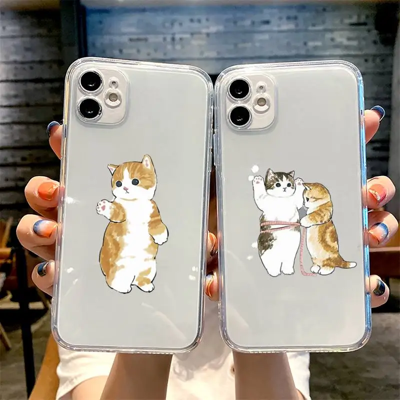 

Funny Cartoon Cat Phone Case For iphone 13 12 11 8 7 plus mini x xs xr pro max Transparent soft