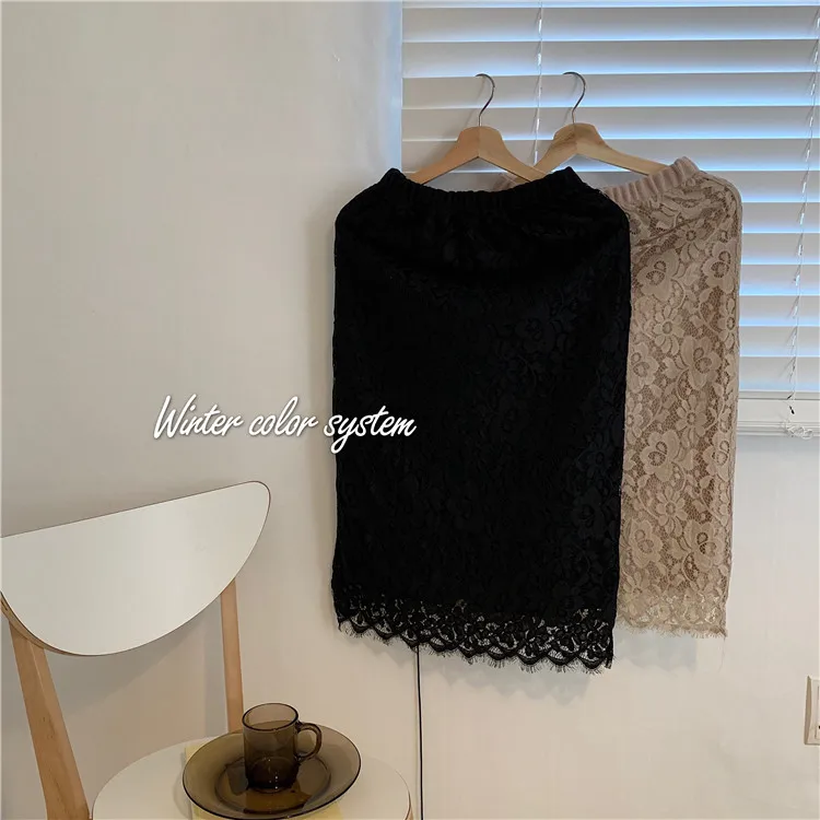 Женская кружевная юбка двусторонняя Свободная с высокой талией и поясом на