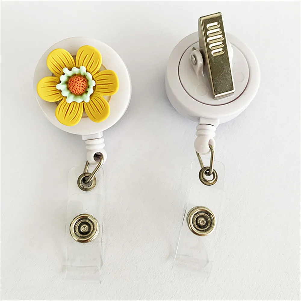 

Cute Colorful Flower Retractable Nurse Badge Reel Clip Badge Holder Students Doctor Kawaii ID Card Holder