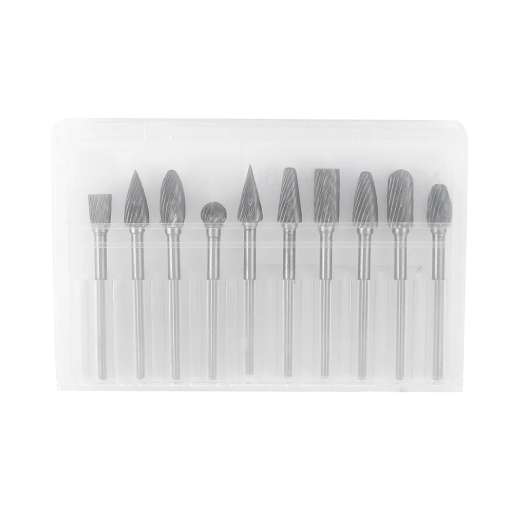 

10pcs 3mm Shank Double Lines Tungsten Steel Carbide Burr Set 6mm Head Rotary