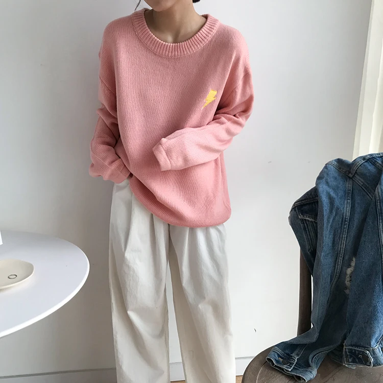 Осень 2019 новинка женские пуловеры свитер вязаный круглый вырез облако солнце