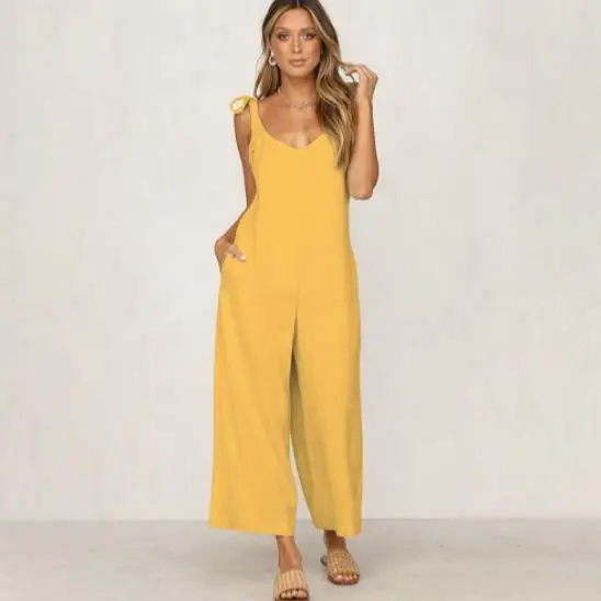 2019 Летний комбинезон и комбинезоны с бантами Женский Длинный широкими штанинами