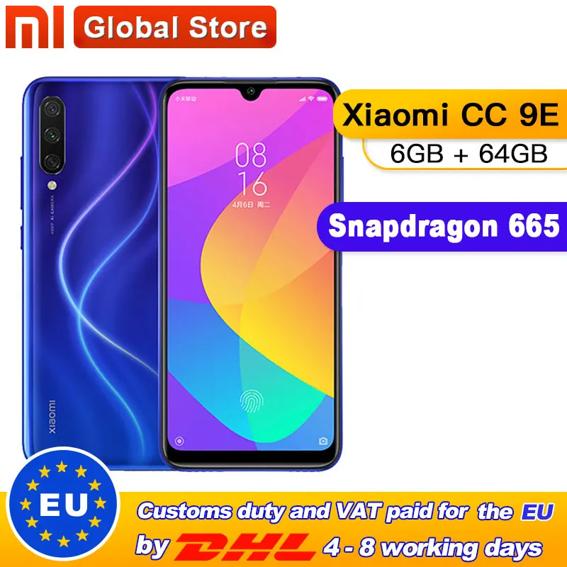 Xiaomi mi CC9E 6 ГБ 64 Гб мобильный телефон AMOLED экран UI 10 Snapdragon 665 Восьмиядерный 4030 мАч