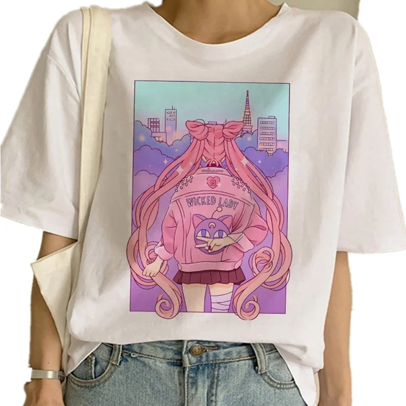 

Sailor Moon Summer New Fashion T Shirt Women Harajuku Short Sleeve Fun Ulzzang T-Shirt Cute Cat Tshirt Cartoon Top Tees Female
