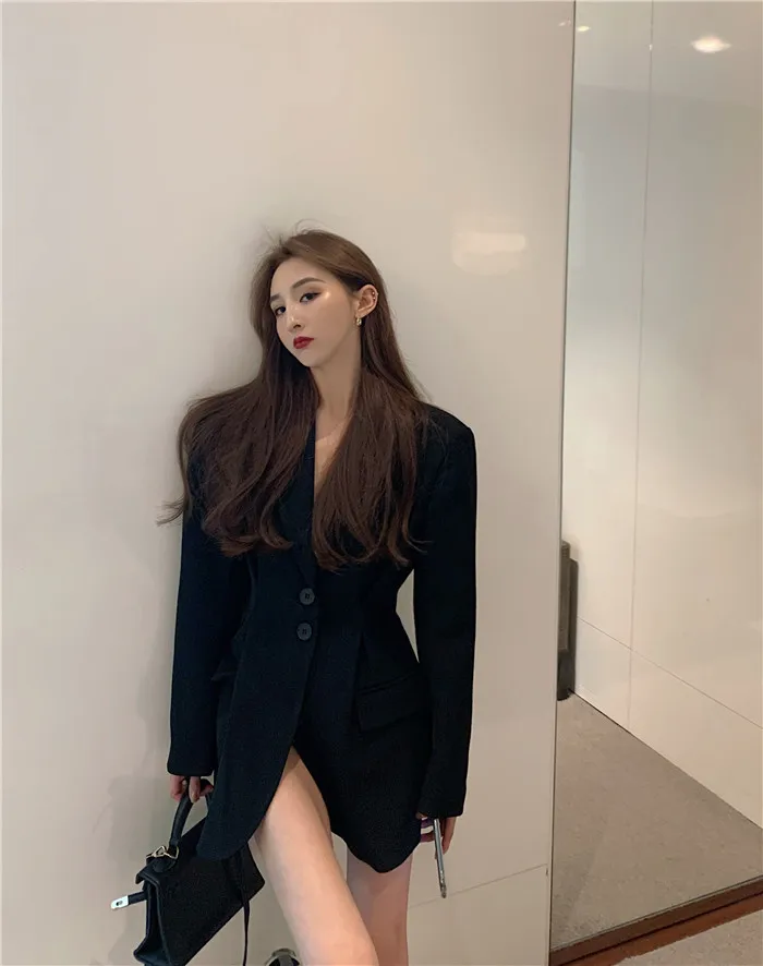 

Saliency Autumn New 2020 Women's Blazer Retro Korean Loose Suit Jacket Slim Net Red Solid Color Suit Mid-length Top