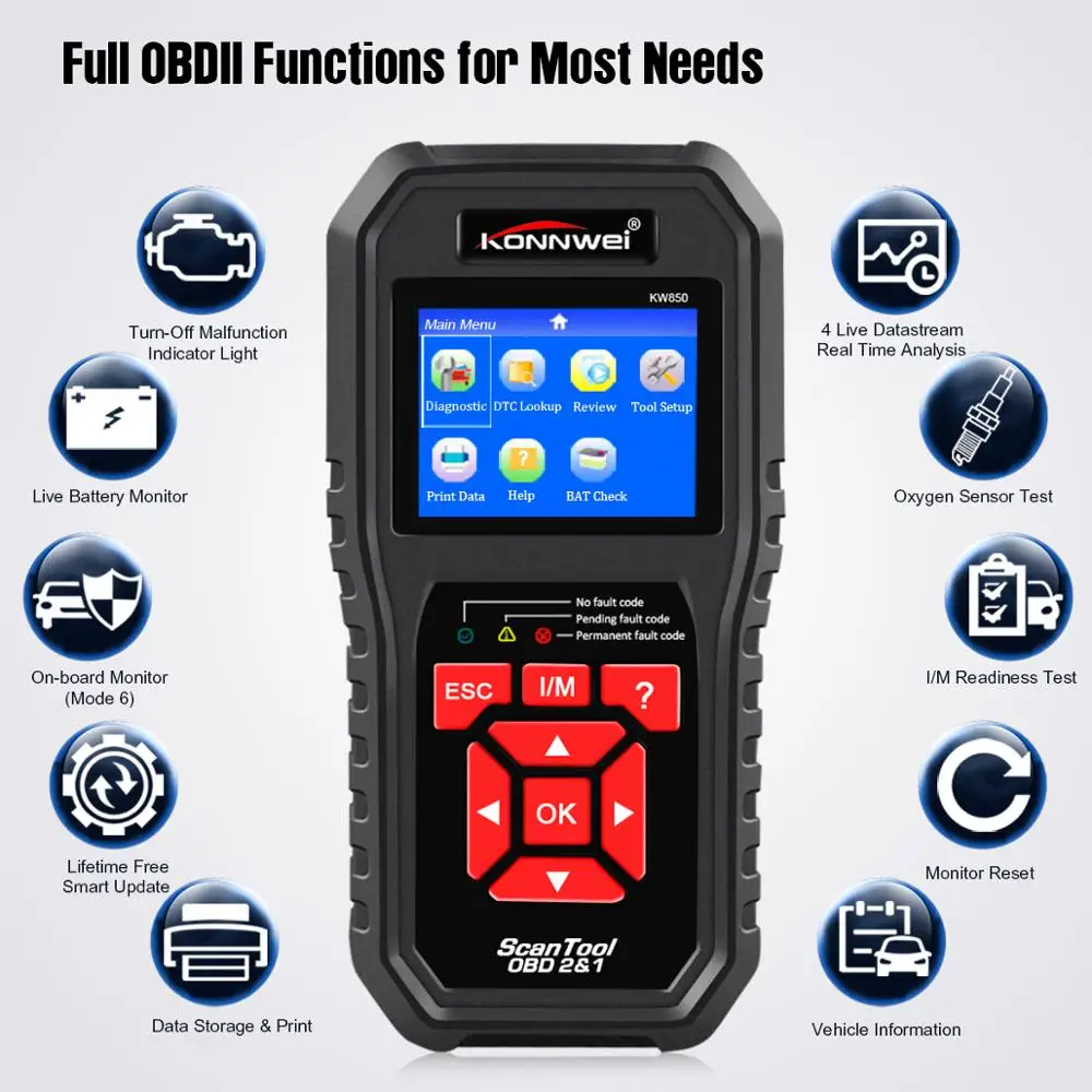 Автомобильный диагностический сканер KONNWEI KW850 OBD 2 OBD2 лучше чем Launch CR5001 инструмент