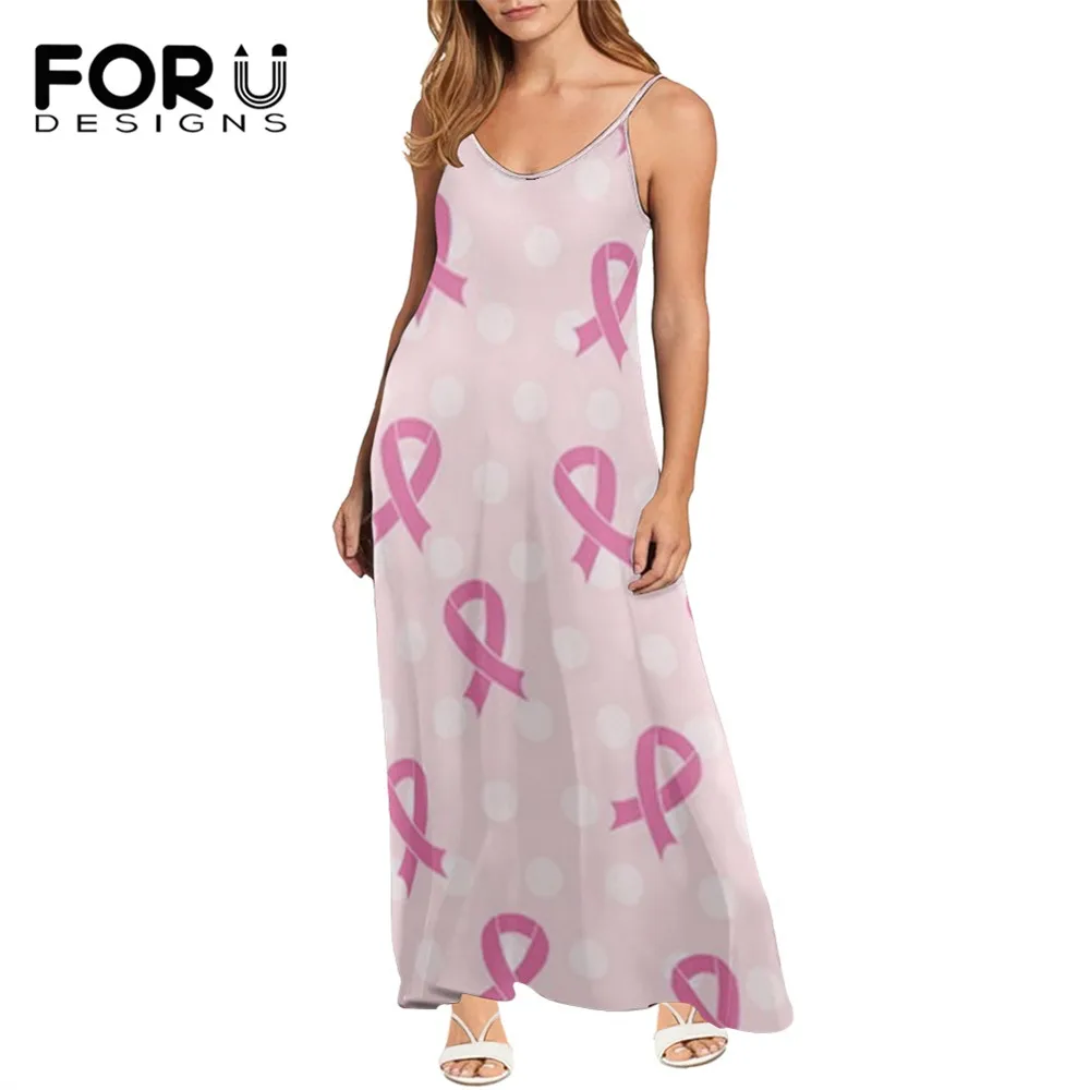 

FORUDESIGNS женское длинное платье макси без рукавов на бретельках, осведомленность о раке, лента с зажимом, искусство, женский сарафан для вечер...