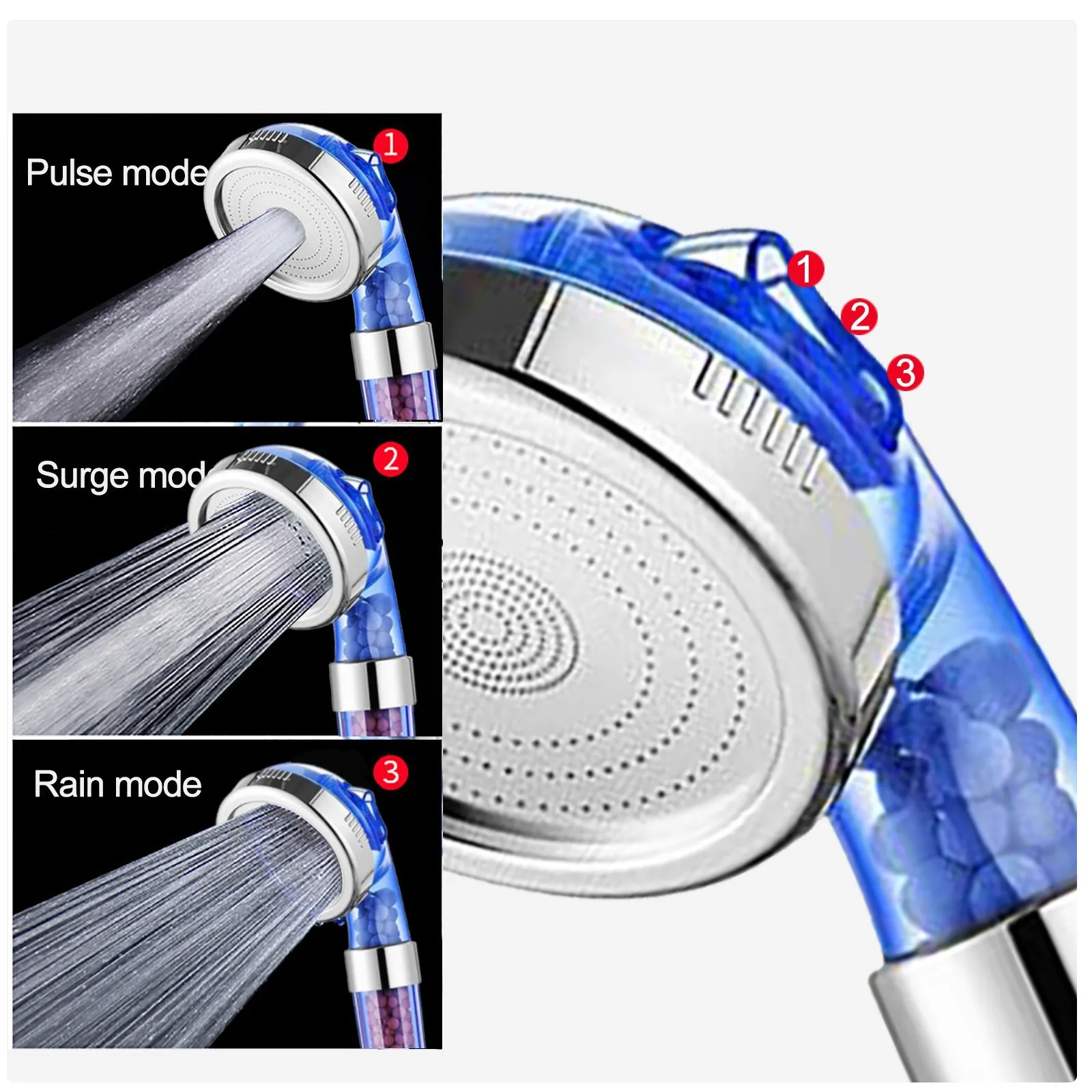 

Water-Saving Spa Bath Shower Adjustable Jetting Shower Head Filtering Pressure Shower Head Massage Nozzle Anion Filter Shower
