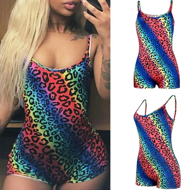 

2020 Summer Rompers Womens Playsuits Sexy Romper Shorts Mini Jumpsuit Leopard Print Bodycon Strappy Playsuit One Piece Clubwear