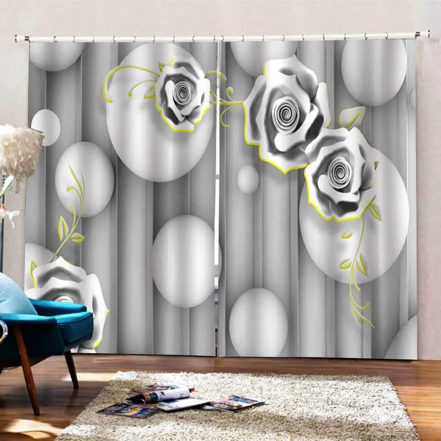 Пользовательские роскошные 3D затемняющие шторы с рельефными кругами розами для
