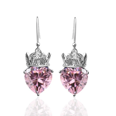only earrings pink PANSYSEN 925 пробы Серебряные Ювелирные наборы сердце розовый кварц корона кулон ожерелье серьги модный набор украшений для женщин - Цвет камня: only earrings pink
