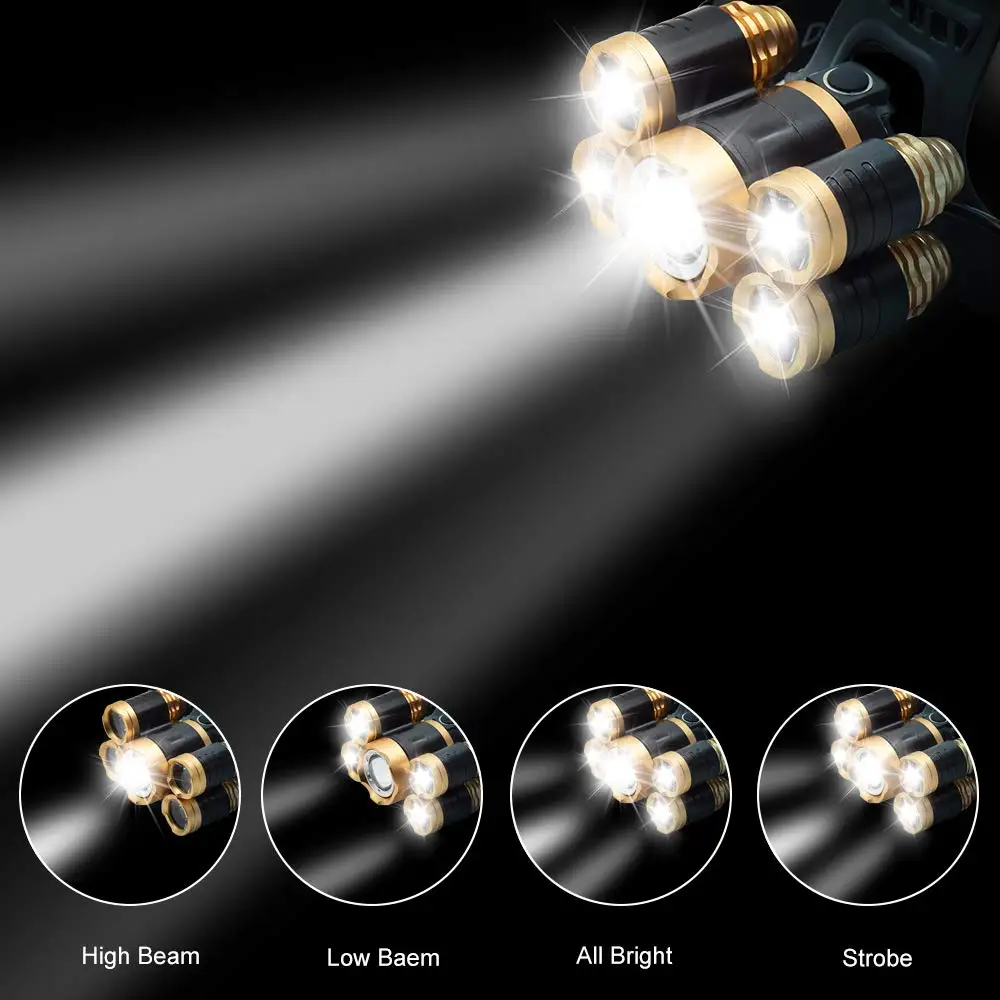 DBF 13000LM высокой мощности налобный светильник светодиодный фонарь T6 4 * Q5 5 чип