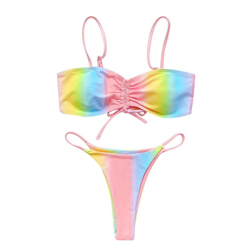 

2021 Summer New Women's Split Swimsuit High Waist Sexy Fashion Tie Dye Sling Bikini Set Push-up Swimsuit Set Vacation Beach Wear