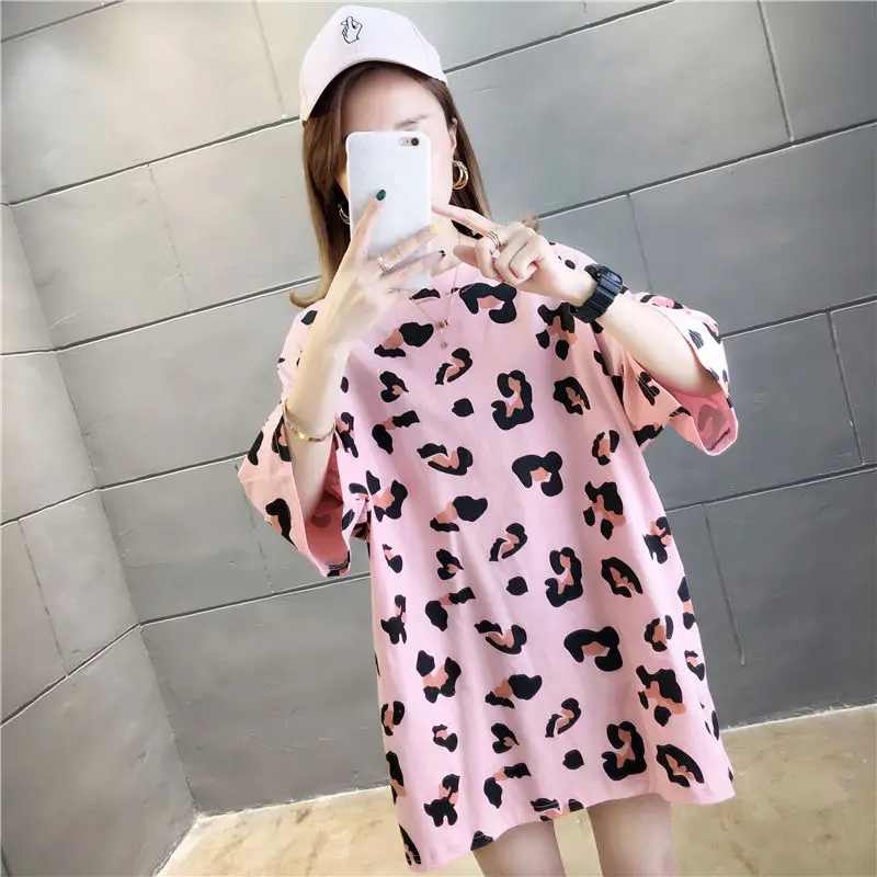 Мини платье женское леопардовое ТРАПЕЦИЕВИДНОЕ с коротким рукавом|Футболки| |