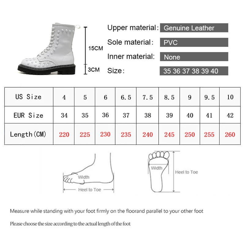 

Winter High Top Motorcycle Booties Women Platform Shoes Genuine Leather Fashion 10 Holes Rhinestone Rivet Women Ladies Boots